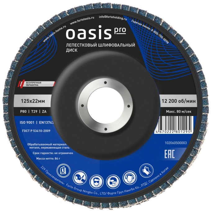 Лепестковый шлифовальный диск 125х22 мм (P80) Oasis Pro 102060500003